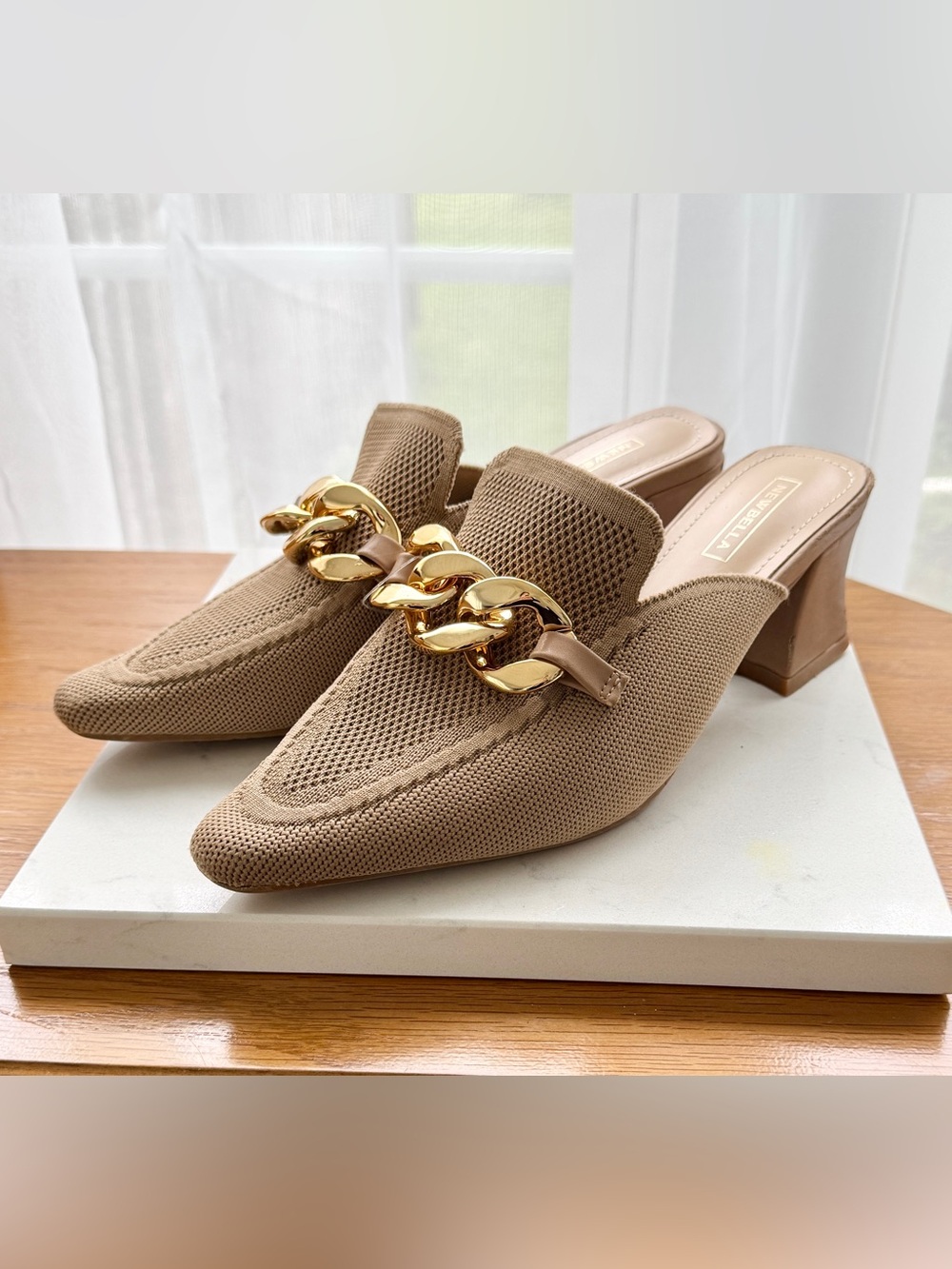 Tan Open-Back Block Heel Mules 7.5